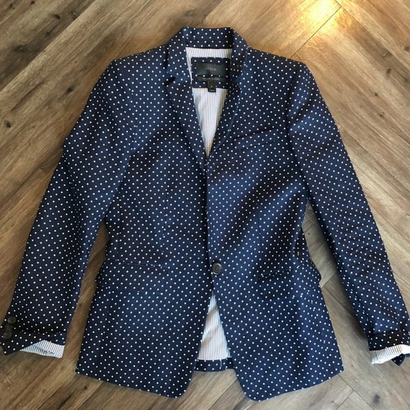 J. Crew Navy Polka Dot Linen Regent Blazer Sz. 4 - Picture 2 of 10